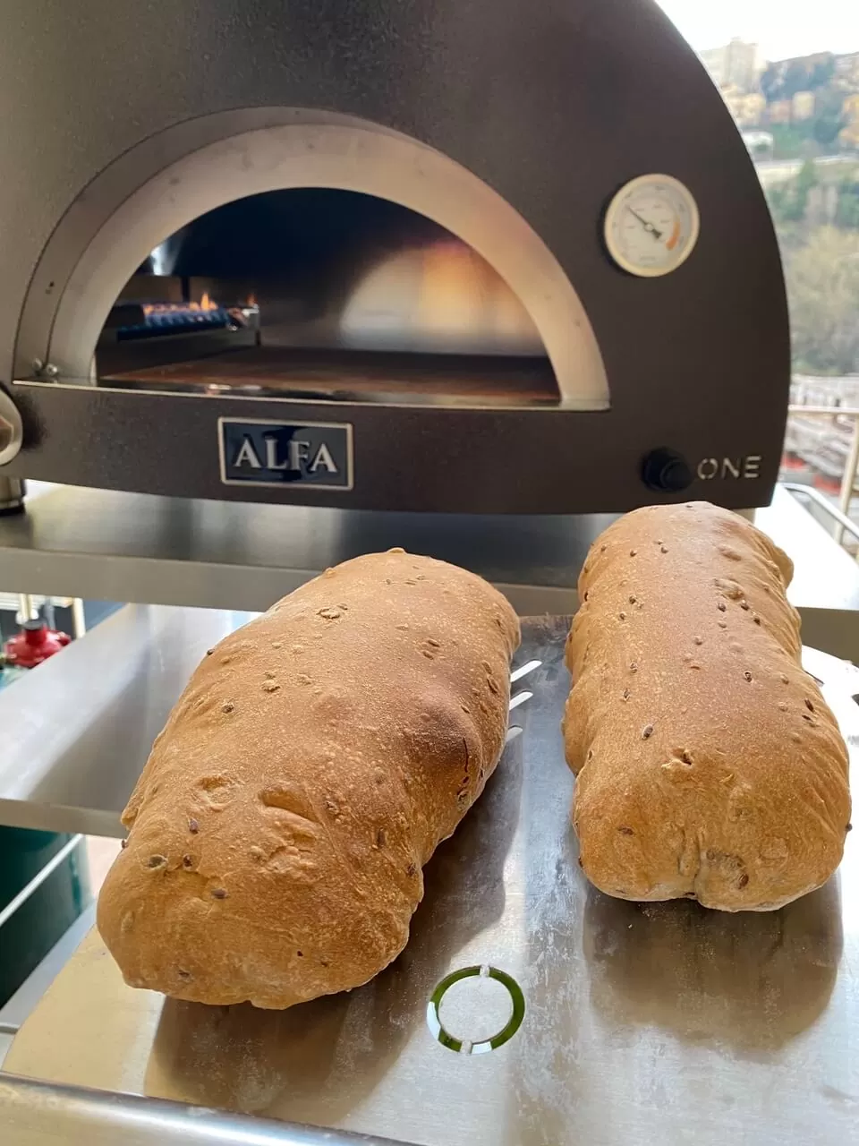 one-forno-a-gas-pane-integrale Home-made wholemeal multigrain BREAD baked in the One gas-fired oven.